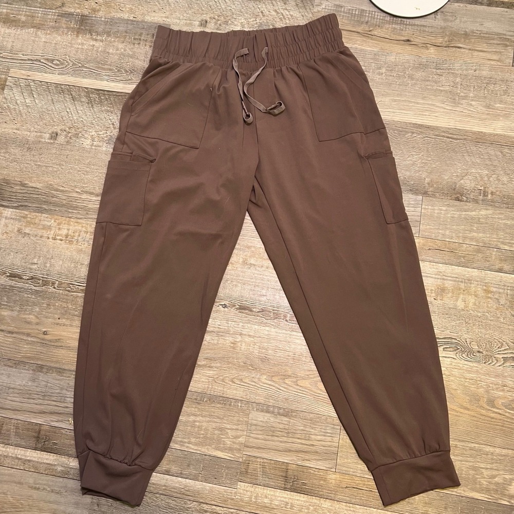 Yogo Cargo Joggers Pants Brown Elastic‎ Waist Drawstring Pockets Women XL Jogger